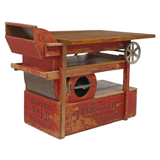 American Antique American Industrial Farm Clipper Grain Cleaner Work Table Kitchen Island For Sale - Image 3 of 11