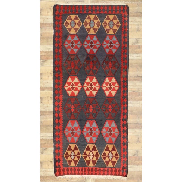 Textile Vintage Persian Shiraz Kilim Rug - 04'06 X 10'06 For Sale - Image 7 of 8