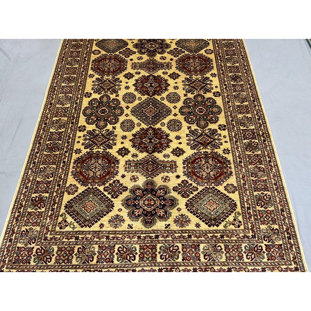 Art Deco Cream Kazak Tribal Wool Rug With Medallions, 5'4" X 7'4" For Sale - Image 3 of 14