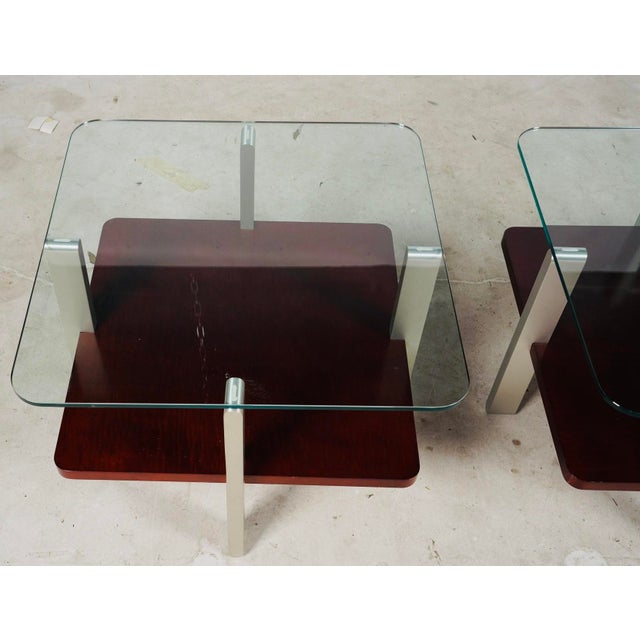 Mid 20th Century Mid 20th Century Pair of Bernhardt Contemporary Glass & Brushed Aluminum End Tables For Sale - Image 5 of 9