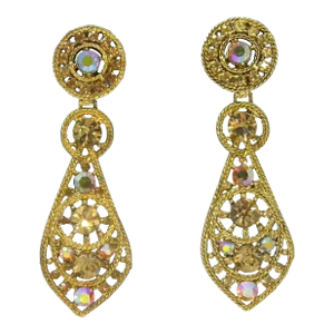 Thelma Deutsch Amber Aurora Borealis Stones Pendant Earrings 1980s- a Pair