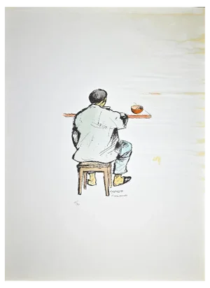 Pietro Morando, Lunch Break, Original Lithograph, 1960s