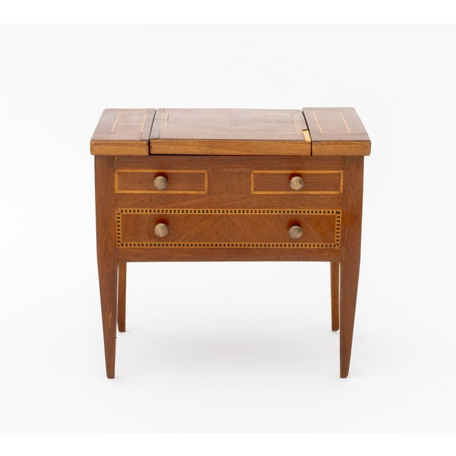 Wood Three Vintage Salesman Sample Pembroke Tables and a Marquetry Writing Table For Sale - Image 7 of 14