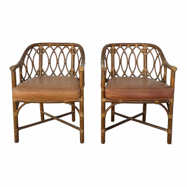 Wood Vintage McGuire Rattan Cross Hatch Dining Chairs - Set of 8 For Sale - Image 7 of 12