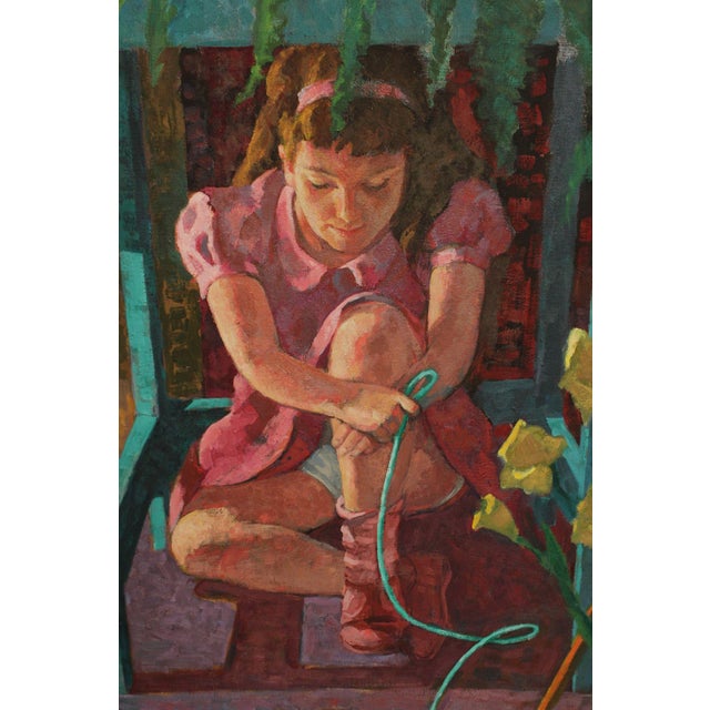 Green Robert Finch Oil Painting, Girl Under Fern For Sale - Image 8 of 12