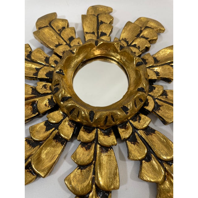 Mid 20th Century Petite 10" Italian Giltwood Sunburst Wall Mirror For Sale - Image 6 of 18