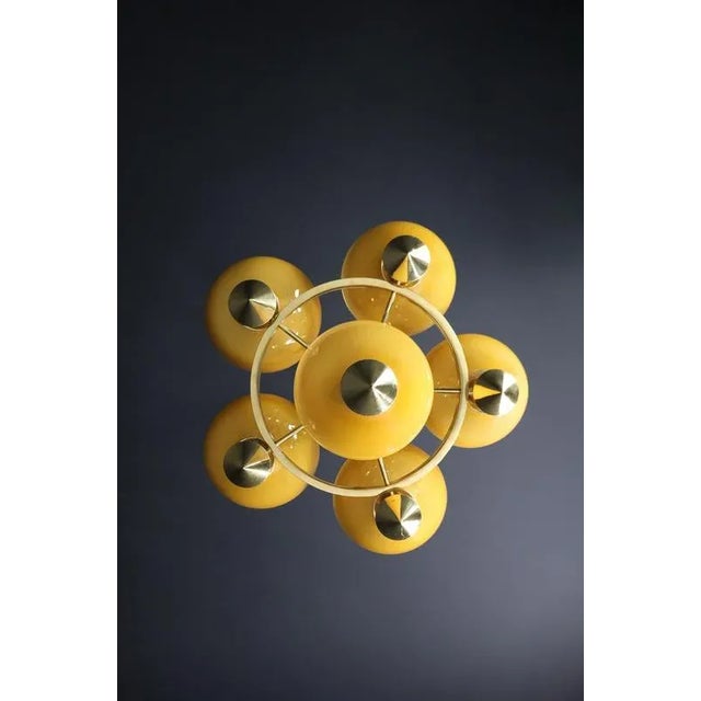 Sculptural Italian Chandelier in Brass & Amber-Gold Opaline Glass, 1970s For Sale - Image 10 of 18