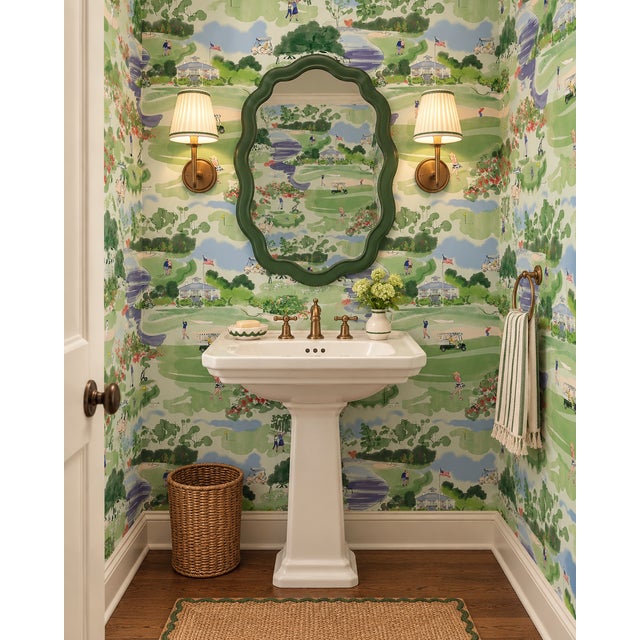 Traditional Golf Course Toile Grasscloth Wallpaper by House Party | 6 Yards For Sale - Image 3 of 9