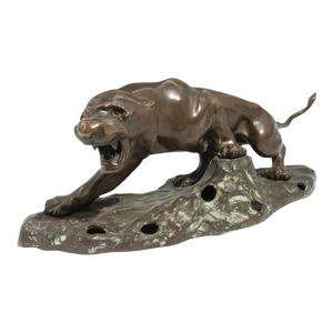 Mid 20th Century Gia Loi Realist Bronze Panther Statue