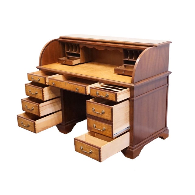 Jasper Cabinet Solid Mahogany & Elm Burl Traditional Regency Inspired 54" Roll Top Desk For Sale - Image 9 of 16