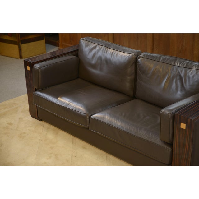 Minimalist Sofa in Leather and Macassar Ebony, 1980s For Sale - Image 14 of 15
