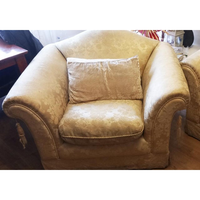 Vintage Sofa and Armchairs with Down and Damask Fabric, 1970s, Set of 3 For Sale - Image 10 of 17