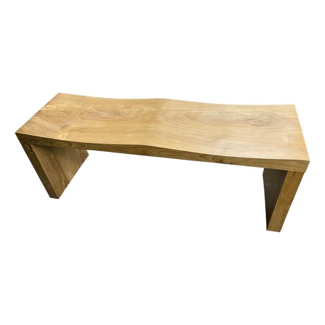 Andrianna Shamaris Natural Teak Wood Wave Bench For Sale