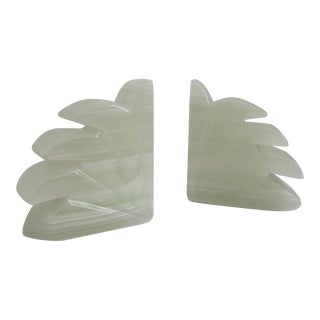 Onyx Carved Botanical Bookends 1950s, Pair For Sale