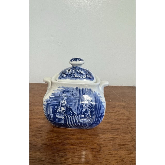 Blue 1970s Liberty Blue Betsy Ross Tea Set Cups Creamers Sugar Bowl England Lot 9 Pcs For Sale - Image 8 of 15