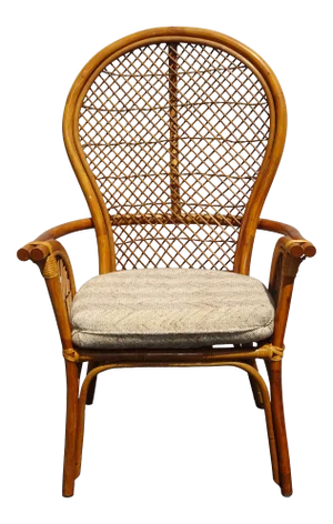 Vintage Mid Century Boho Chic Brown Bamboo Rattan Chair Ficks Reed Style