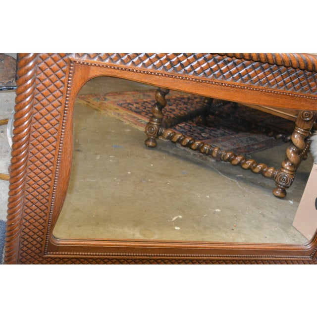Vintage Wood Rectangle Mantel / Wall Mirror W/ Lattice Look & Rope Twist Frame For Sale - Image 10 of 12