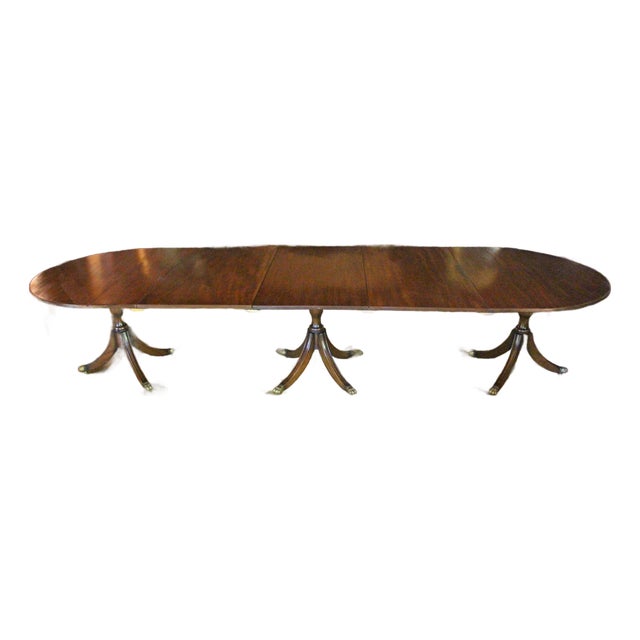 Early 19th Century English Regency Triple Pedestal Dining Table For Sale