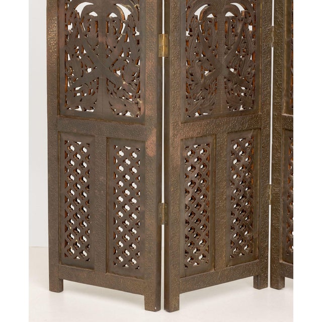 Syrian Palm Tree Motif Four Panel Brass Clad Screen For Sale - Image 9 of 10