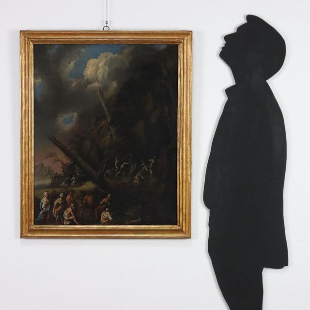 Oil on canvas. Inserted in a classical landscape, rich in vegetation, the scene represents the biblical episode taken from...