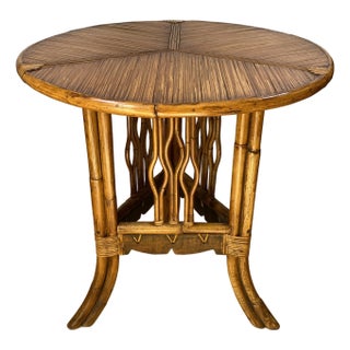 Sculpted Bamboo Side Table With Hand Decorated Top For Sale