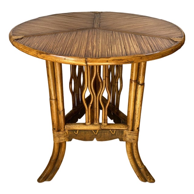Sculpted Bamboo Side Table With Hand Decorated Top For Sale