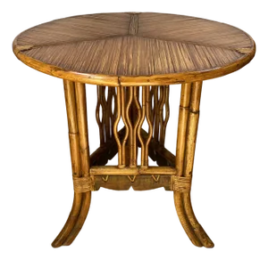 Sculpted Bamboo Side Table With Hand Decorated Top