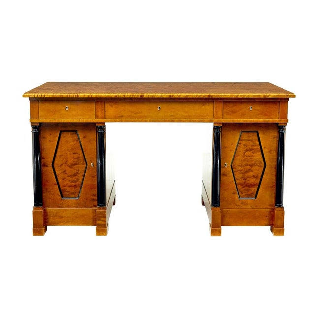 Swedish Empire Revival Birch Pedestal Desk, 1910 For Sale - Image 9 of 13