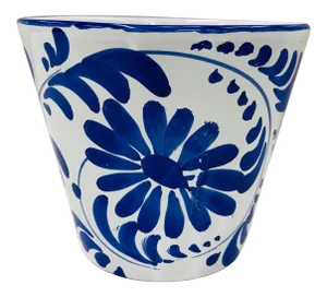 Early 21st Century Hand-Painted Blue and White Cachepot - Marked Italy