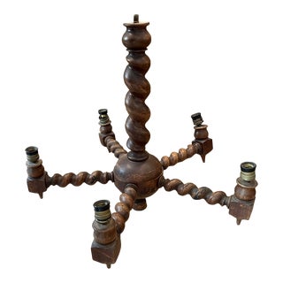 Large 1920s Hanging Wooden Chandelier For Sale