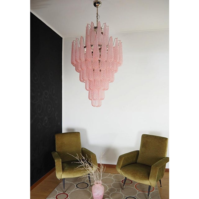 Large Vintage Italian Murano Glass Chandelier with 85 Glass Pink Petals Drop, 1990 For Sale - Image 11 of 15