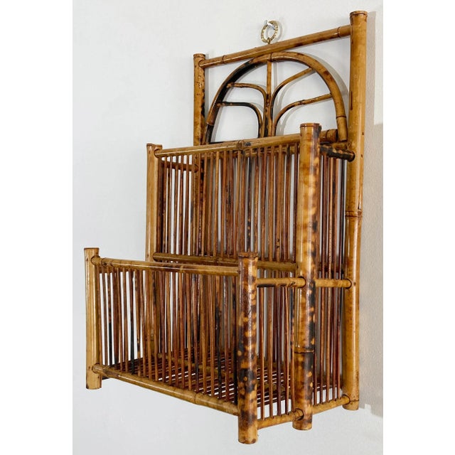 Vintage Scorched Bamboo Hanging Magazine Rack For Sale - Image 4 of 7