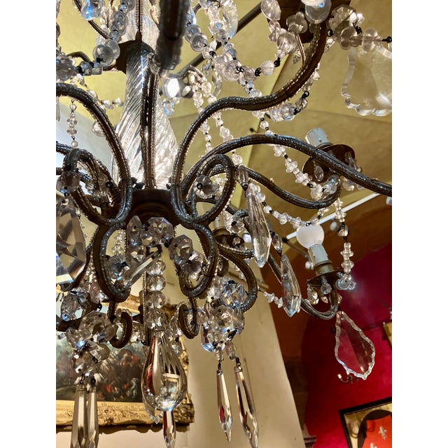 Metal 19th Century Italian Louis XV Style Murano Glass and Crystal 12-Light Cage Chandelier For Sale - Image 7 of 12