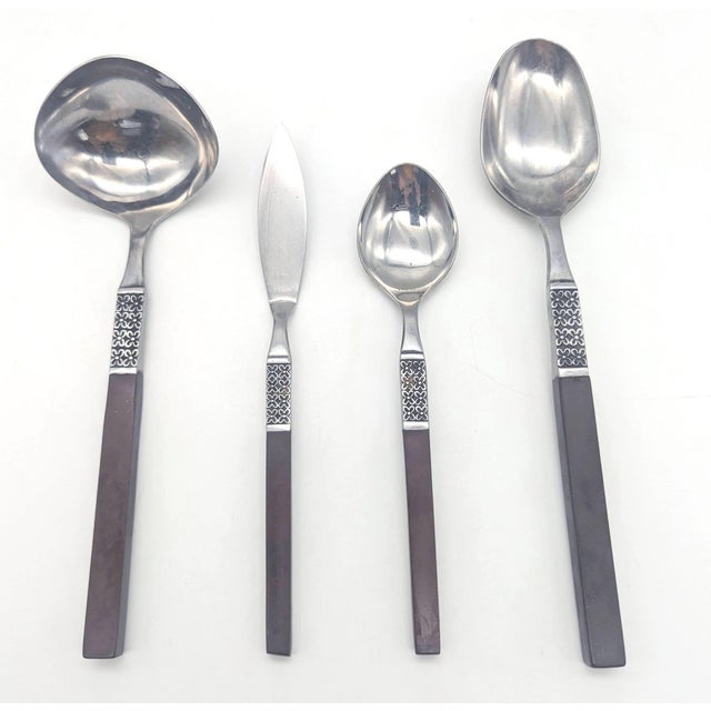 1960s 1960s Oneida Northland "Anticipation" Stainless Steel & Teak Composite Flatware, Set of 49 Pieces For Sale - Image 5 of 13