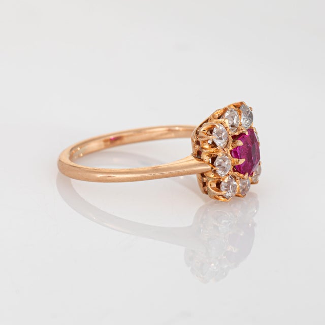 Traditional Antique Edwardian Diamond Ruby Square Ring 14k Gold Sz 6.5 Gemstone Engagement For Sale - Image 3 of 6