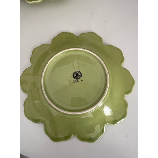 Boho Chic Bordallo Pinheiro Avocado Green Portuguese Majolica Dessert Plates- Set of 12 For Sale - Image 3 of 6