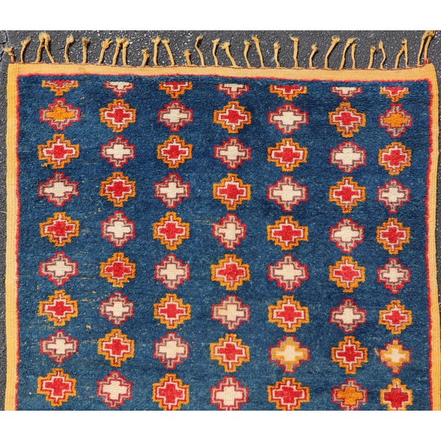 Measures: 4'0 x 6'1 Vintage Moroccan Rug with Navy Blue Field and Gold Geometric Medallions 4 x 6'1. Keivan Woven Arts /...