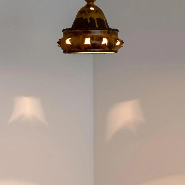 Triangle Brown Terra Ceramic Pendant Light, Denmark, 1970s For Sale - Image 3 of 10