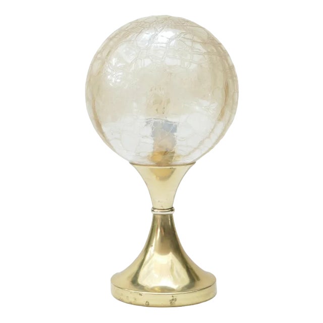 Brass Tulip Base and Crackle Glass Sphere Table Lamp, Germany, 1970s For Sale
