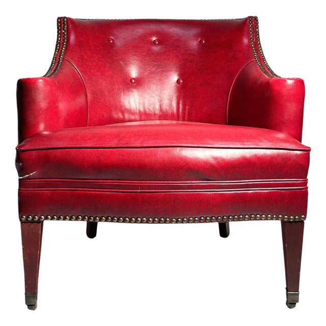 Vintage Decorator Chair in Red "Faux" Leather on Castors For Sale