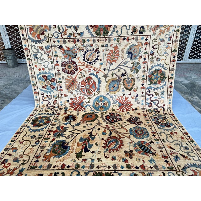 2000 - 2009 Hand-Knotted Afghan Suzani Chobi Wool Area Rug - 8'3" X 11'4" For Sale - Image 5 of 15