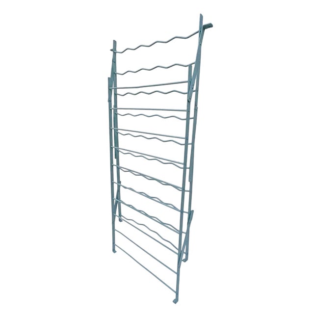 French Country Vintage French 50 Bottle Wine Rack Green Painted Metal For Sale - Image 3 of 4