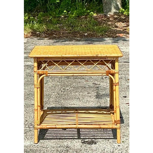 Vintage Coastal Woven Rattan Side Table For Sale - Image 9 of 12