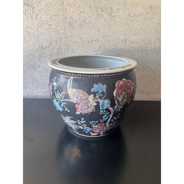 Vintage Chinese Hollywood Regency Hand-Painted Porcelain Planter For Sale - Image 4 of 6