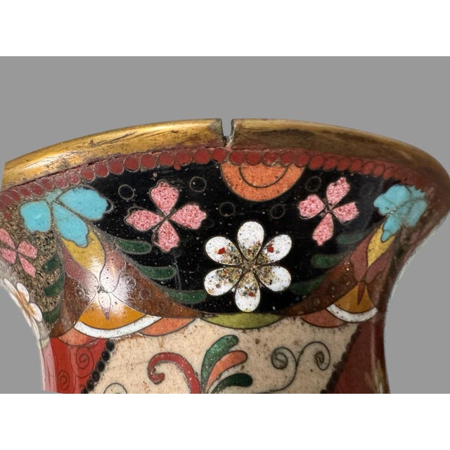 Chinese Early 20th Century Cloisonne Enameled Vase With Pheasants & Dragon For Sale - Image 3 of 11