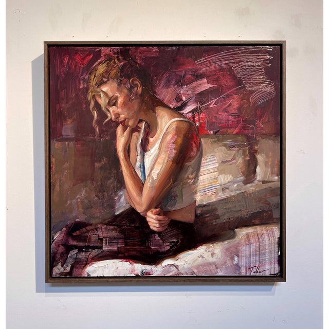Early 21st Century Up All Night by Matt Talbert | Oil on panel Painting of a woman sitting pensively on a bed. For Sale - Image 5 of 5