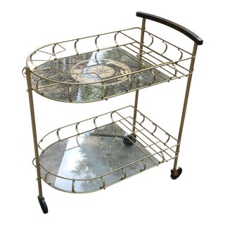 Mid-Century Brass & Glass Bar Cart For Sale