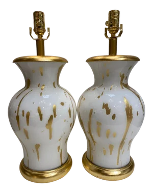 Contemporary Gold Pop Splatter Table Lamps - a Pair