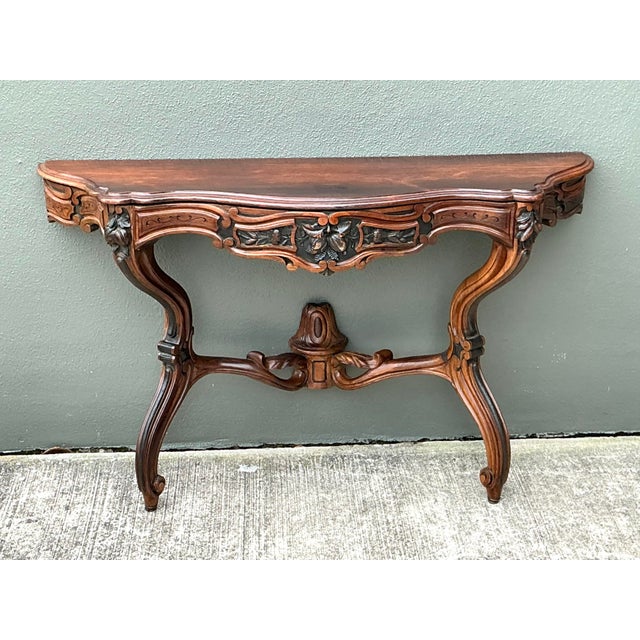 Vintage Hand Carved Demilune Wall Mount Console Table For Sale - Image 4 of 12