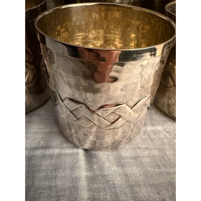 Mid 20th Century Italian Hand-Finished Hammered Silver-Plated Cups by Calegaro - Set of 8 For Sale - Image 9 of 9